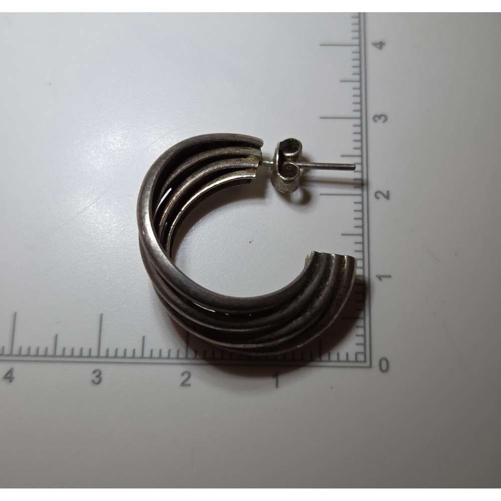 Vintage Sterling Silver Layered Ribbed Hoop Earrings 925 - Picture 6 of 7